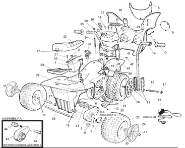 Page A Diagram and Parts List for 78541-9563  Power Wheels Ride-On ATVs